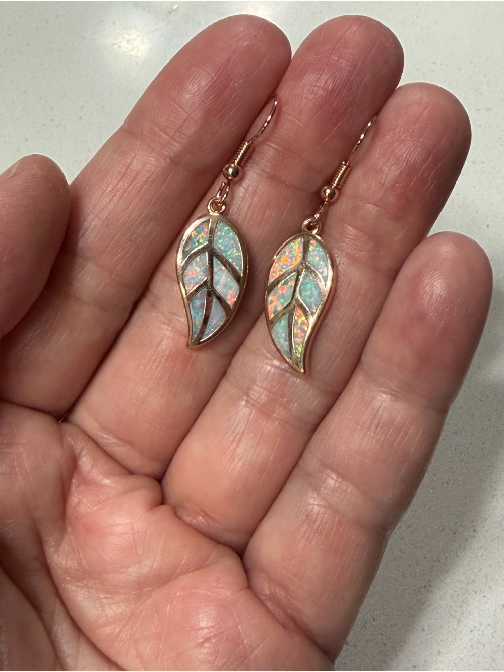 GoldOro Rose Gold-Plated Leaf Opal Drop Earrings